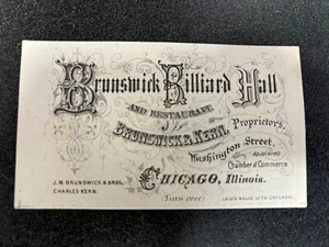 Um 1865 J.M. Braunschweig & Bros. Frühe Billard Sammelkarte mit Lithographie - Bild 1 von 2