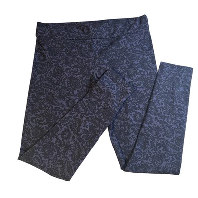 Leggings para mujer azul marino oscuro estampado damasco talla mediana elásticos patrón jacquard Foto 1 de 4