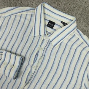 Hugo Boss Shirt Mens 2XL Striped Linen Regular Fit Summer Beach Vacation Button - Picture 1 of 10