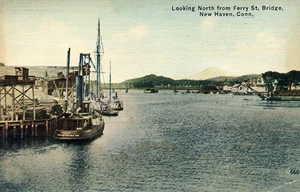 Looking North From Ferry St. Bridge New Haven CT Connecticut Postcard - Picture 1 of 2
