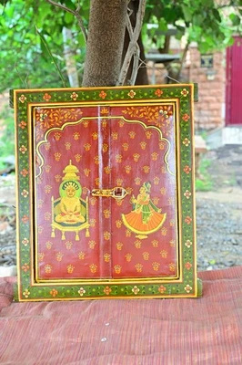 Janela de madeira antiga pintada à mão Jain Tirthankar Parshwanath parede Jharokha - Imagem 1 de 4