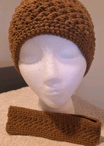 Handmade Crochet Ear Warmer and Headband Gift Set for Women , in Cognac - Picture 1 of 6