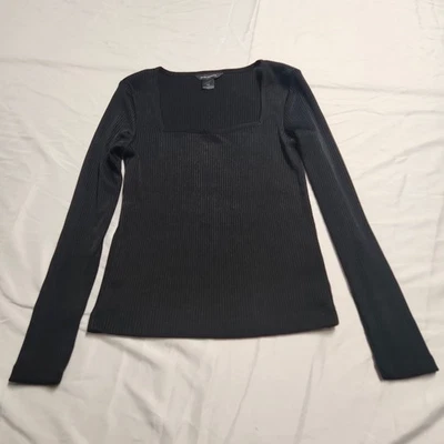 Club Monaco Black Ribbed Knit Long Sleeve Square Neck Shirt Top Size Small - Image 1 of 4