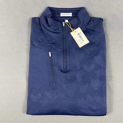 Peter Millar Golf Pullover Crown Sport Sleeve Logo Camo 1/4 Zip Small Navy $149 - Image 1 of 4