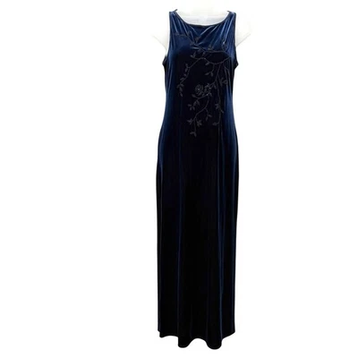 My Michelle Blue Velvet Beaded Gown Small Made in USA Vintage 90s Fairly - Image 1 of 4