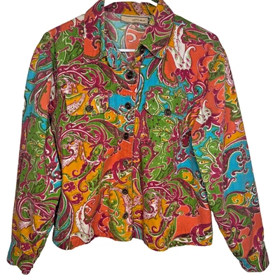 Carrie Allen Paisley Beaded Sequin Denim Jacket Women Med Boho Artsy Cottage VTG - Image 1 of 4