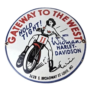 Vintage Harley Davidson Motorcycles Sign - Gateway West Gas Pump Porcelain Sign - Picture 1 of 14