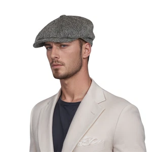 Zeitungsjungenmütze Herren Damen 100 % Wolle 8-Panel Fischgrätmuster Gatsby flach Peaky Blinders - Bild 1 von 10