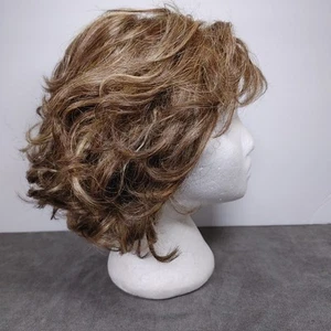 Unbranded Full Mono Top Wig Bangs Layered Curly Brown Blonde Highlights - Picture 1 of 10