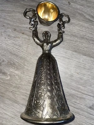 Copa de boda vintage 8,5" plateada doble copa tostada mujer taza Japón Foto 1 de 4