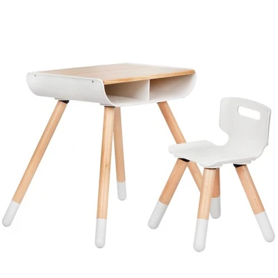 Juego de escritorio y silla para niños pequeños, patas de madera maciza resistentes + superficie de escritorio, ajustable H... Foto 1 de 4