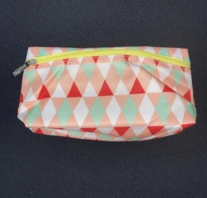 Clinique Cosmetic Bag Makeup Travel Case Bright Triangles Diamonds Zipper Pouch - Picture 1 of 2