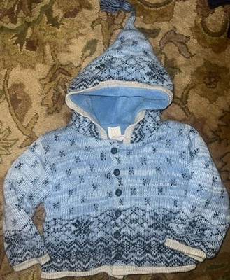 Y2K 复古毛衣夹克 GAP 抓绒连帽北欧冬季婴儿孩子 24-36 个月 — 第 1/3 张图片