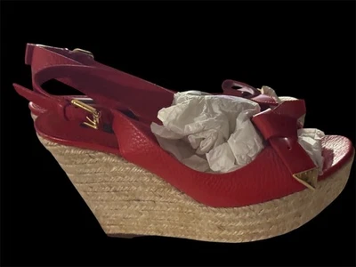 Authentic LOUIS VUITTON Leather Espadrille Wedge Sandals Shoes EUR 38.5 US 8.5 - Image 1 of 4