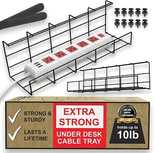 Under Desk Cable Management Trays (WHITE SET of 2X 17in) Extra Strong - Picture 1 of 5
