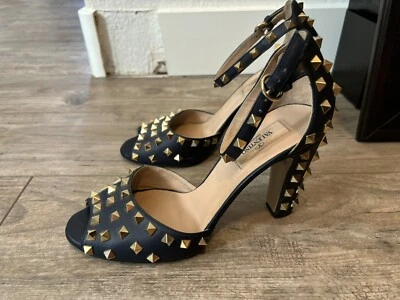 Valentino Blue Leather Rockstud Ankle Strap Sandals Size 40 - Image 1 of 3