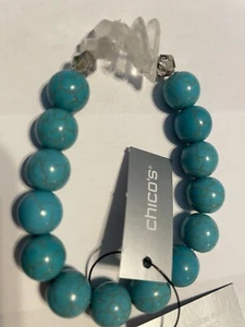 Chico's Faux Turquoise Beaded Stretch Bracelet With Clear Quartz - Picture 1 of 4