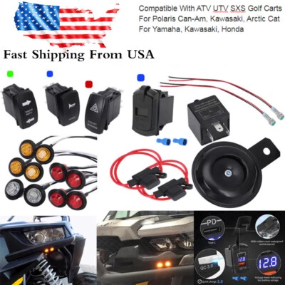 ATV UTV Turn Signal Street Legal LED Light USB Kit Horn For Polaris Can Am Honda - Image 1 of 4