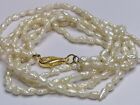 Vintage 24Ct Gold Vermeil Cultured Freshwater Rice Pearl Necklace Two Strand 660