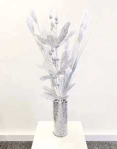 Artificial Bunch Of Flowers Glitter Silver White Romany Bling Shiny Bouquet - Picture 1 of 4