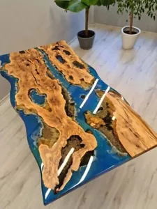 24" X 36" Blue Epoxy Dining Table Top / Live Edge Epoxy Wooden Table Top Gift - Picture 1 of 4