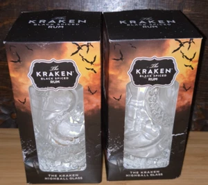 2 x The Kraken Black Spiced Rum Screamfest Smoked Longdrinkglas in Geschenkbox Neu - Bild 1 von 9
