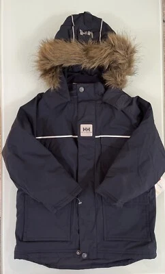 Helly Hansen 男女通用海军儿童人造毛皮帽派克外套尺寸 4/104 全新 G11 — 第 1/4 张图片