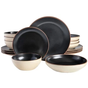 Gibson Elite Contempo Classic 16-Piece Double Bowl Dinnerware Set - Black - Picture 1 of 6
