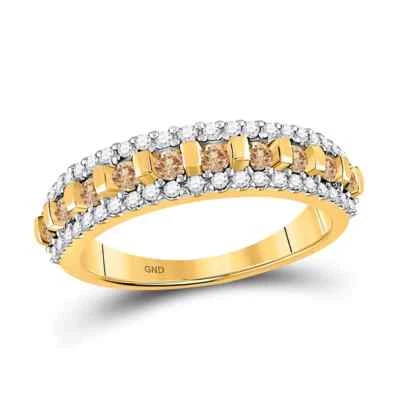 0.50ctw Chocolate Diamond Wedding Womens Band Ring 10k Yellow Gold Triple Row - Image 1 of 2