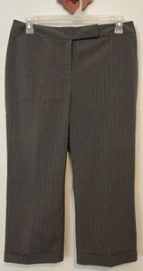 Covington Womens 12 Petite Gray Striped Cuffed Dressy Straight-Fit Capris! A2000 - Picture 1 of 4