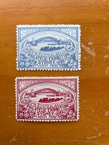 1932 AUSTRALIA 5TH PHILATELIC EXHIBITION HARBOUR BRIDGE PAIR CINDERELLA MLH - Picture 1 of 4