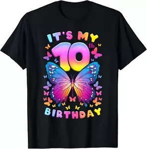 10th Birthday_ Girl 10 Years_ Butterfly_ Number 10 Gift Unisex T-Shirt - Picture 1 of 3
