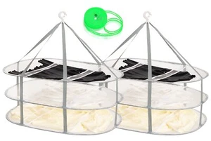 2 Pack 3tier Folding Mesh Clothes Hanging Dryer Sweater Drying Rack Large Laundr - Picture 1 of 8