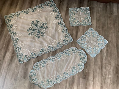 home decor table covers 4 pieces set Velvet Embroidered Tablecloth - Image 1 of 4