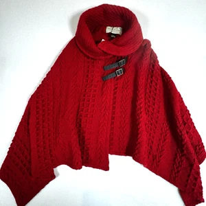 Aran Sweater Market Women's Shawl Collar Cape Poncho Red Made in Ireland NWT - Picture 1 of 8