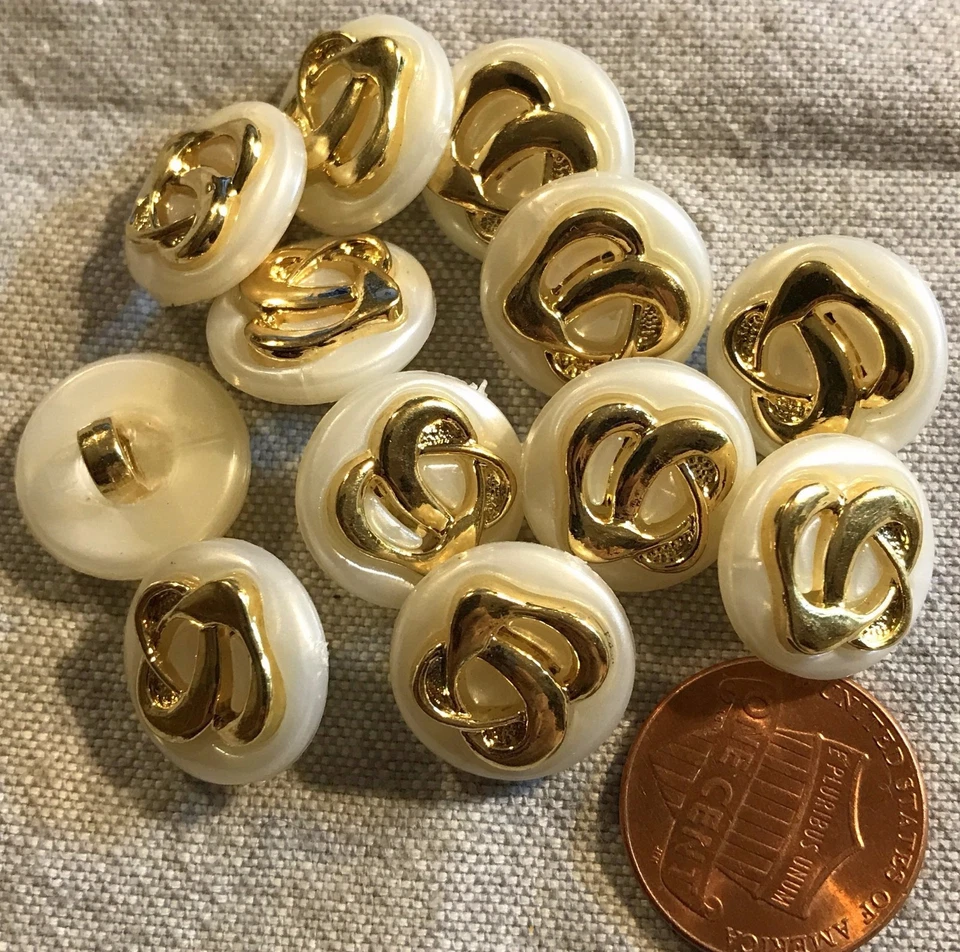 12 NEW Gold Tone Plastic Cream Pearlized Plastic Shank Buttons 5/8" 15MM # 1538 - Image 1 of 1