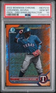 2022 bowman chrome #BCP232 Luisangel Acuna orange refractor /25 PSA 10 - Picture 1 of 2