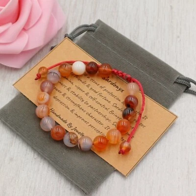 SARDONYX Bracelet Adjustable Handmade +Gift Bag & Card Crystal Gemstone 6/8mm. - Image 1 of 4