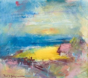 Poul K. Jörgensen, listed Swedish artist, oil on board. Landscape with rapeseed - Picture 1 of 7