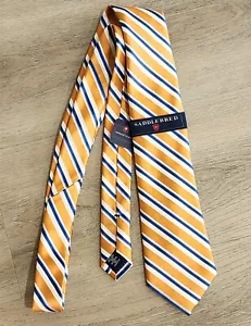 Cravatta sella arancione, blu, righe bianche 64% seta 36% poliestere NUOVA etichette - Foto 1 di 7