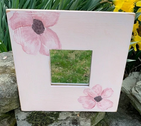 Handpainted ReFab Mirror Wall 10 x 10 Pink with Pink Dogwood Flowers Wall Hangin Cover