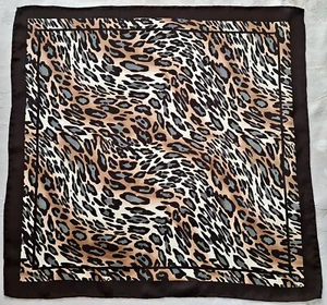 BUFANDA VINTAGE AUTÉNTICO ARTE ANIMAL ESTAMPADO LEOPARDO MARRÓN AZUL SEDA 21" PEQUEÑO CUADRADO - Imagen 1 de 3