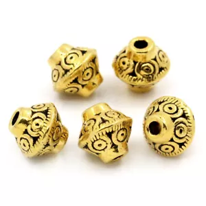 Antique Gold Spacer Beads Lantern Shape Patterned 7mm x 6mm 50pcs - Picture 1 of 4