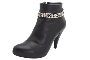 Women Silver Metal Chain Double Strand Boot Bracelet Anklet Shoe Adjustable Size - Picture 1 of 12