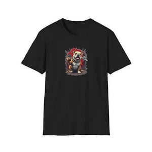 Bulldog Taking Selfy with Flying Saucer, Alien, Funny, Dogs, Softstyle T-Shirt - Picture 1 of 17