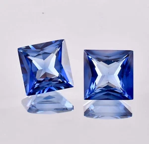 1 par de gemas sueltas princesa zafiro ceilán azul real natural 10x10 mm certificadas - Imagen 1 de 7