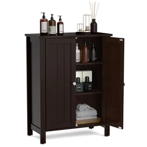 Costway Bathroom Space Saver Organizer 2-Door Floor Storage Cabinet Brown - Picture 1 of 8