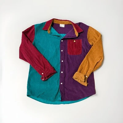 Teddy Fresh Colorblock Corduroy Shirt Medium  Bear Outdoors Mens 80s Inspired - Image 1 of 4