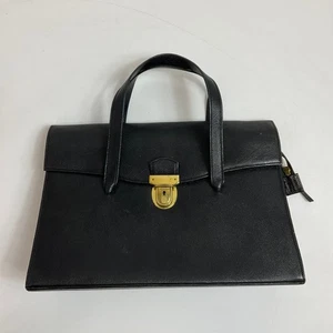 Vintage Homa Martin Leather Handbag Briefcase Style Black  Gold Lock & Key - Picture 1 of 19