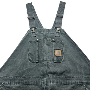 Salopette bavaglino carpentiere Carhartt vintage 50x32 muschio falegname USA abbigliamento da lavoro DBL ginocchio - Foto 1 di 24